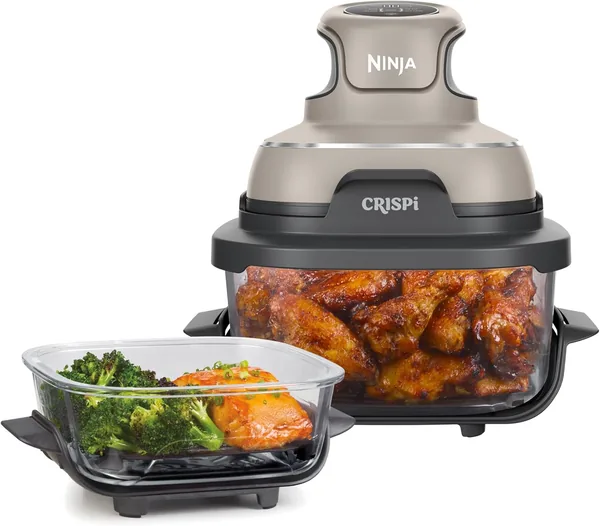 Ninja CRISPi Freidora Portátil, 3.8L, 4 en 1, Aire Frío, Asaado, Mantén Caliente y Parrilla, Compacta, Incluye 2 Contenedores de Vidrio Removibles