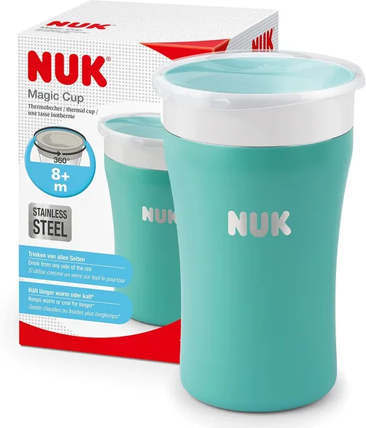 NUK Magic Cup Aus stainlessem Stahl | Längere Haltbarkeit von Wärme oder Kälte | 8+ Monate | 230 ml | Lecksicheres 360° Trinkrand | 30% Rabatt