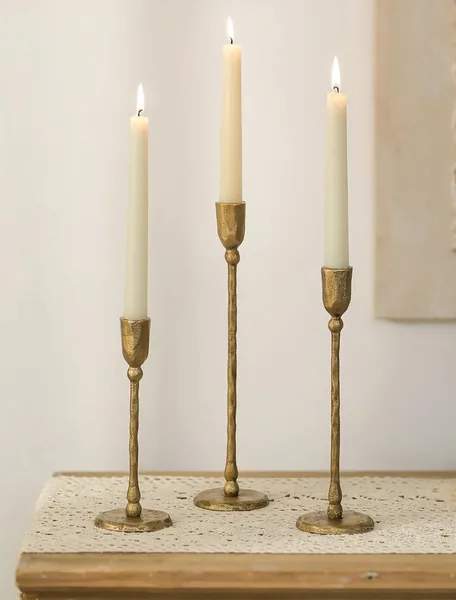 NUPTIO Ljusstake guld ljusstake stavljus – 3 järn ljushållare gyllene vintage ljusstake mässing metall dekoration vardagsrum