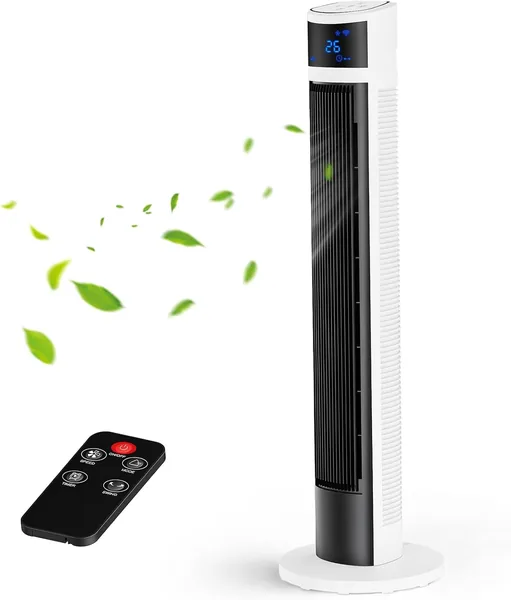 OAUEOR 30 dB Turmventilator sehr leise mit Fernbedienung | 80° Schwingung, drei Modi, Raumkühlung, platzsparender Turmventilator