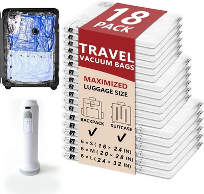 Ofrdncy Travel Vacuum Bags with Portable Pump, 18-Piece Combo (6L/6M/6S) for Efficient Packing