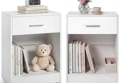 OSLIFE Juego de Buros para Recamara Minimalista, Par de Modernas Mesas de Noche Blancas con Cajones, Mesa Lateral Pequeña, 12% Off in Mexico