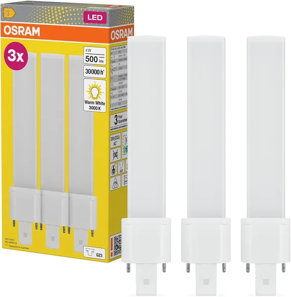 Osram Dulux S9 LED Kompaktlampe, 4 W, 500 lm, Warmweiß 3000 K, Sockel G23, 230 V AC/CCG, CRI 80, 32,3 mm Durchmesser, Packung mit 1
