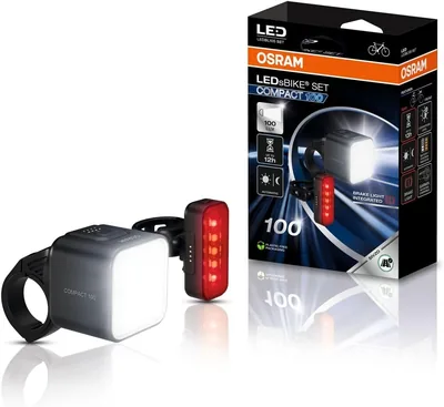 OSRAM LEDsBIKE COMPACT 100 SET – Zestaw akumulatorowych lamp rowerowych z światłem stopu, homologowany StVZO – Najlepsza cena!