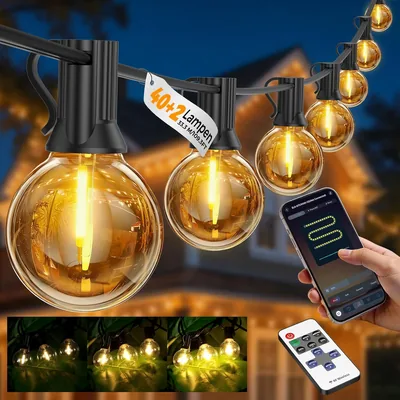 Outdoor LED Lichterkette, 33.3 m mit Doppelsteuerung, Dimmbar, Timer, für Garten, 34% Rabatt
