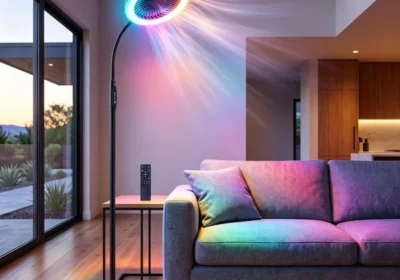 Oyajia Bodenlampe mit Ventilator, LED-Bodenventilator mit RGB-Beleuchtung, verstellbarer Gänseblümenhals mit Fernbedienung, 3 Geschwindigkeiten in Germany