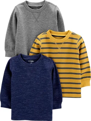 Pacote com 3 camisetas térmicas de manga comprida Simple Joys by Carter’s para meninos – Melhor Preço