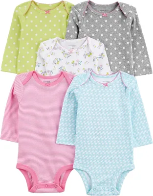 Pacote com 5 Bodies de Manga Comprida Simple Joys by Carter’s para Meninas – Melhor Preço