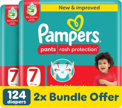Pampers Rash Protection Pants Diapers Size 7+ (20+kg), 360° Leak-Free Fit, +50% Aloe Vera Lotion, 39% Off