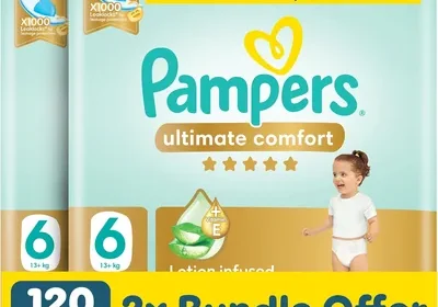 Pampers Ultimate Comfort Taped Diapers, Size 6, 13+kg, Aloe Vera & Vitamin E, 1000 Leak Locks, 46% Off in Bahrain
