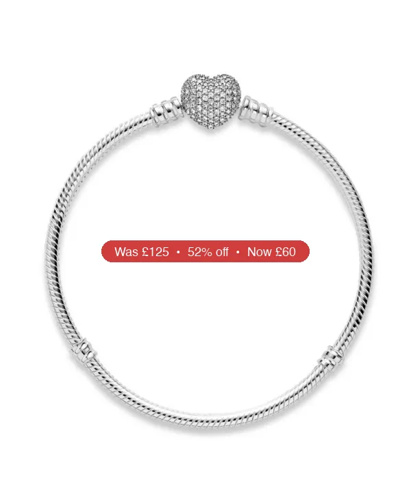 Pandora Moments Cubic Zirconia Pave Heart Clasp Snake Chain Bracelet – 52% Off