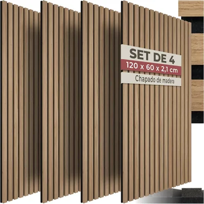 Paneles decorativos de pared Tectake® MDF, Veneer de madera real, Excelentes acústica, Tela de fieltro y tela de madera, Aislamiento acústico – 60 x 1