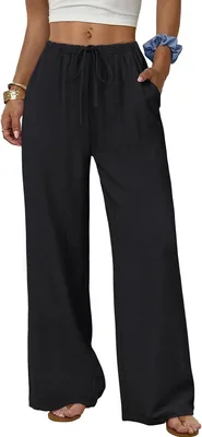 Pantalones de Mujer BPDDKA de Pierna Ancha con Cordón Ajustable y Bolsillos para Vacaciones de Verano