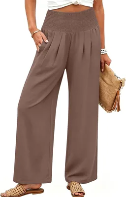 Pantalones De Pierna Ancha MXKJ-IU para Mujer, Pantalones De Playa Informales de Talle Alto con Bolsillos – Mejor Oferta