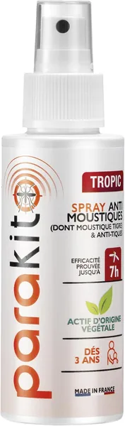 Parakito – Spray anti-moustiques tropical – Repulseur de moustiques et tiques – À partir de 3 ans – Sans DEET – Sans alcool – Fabriqué en France