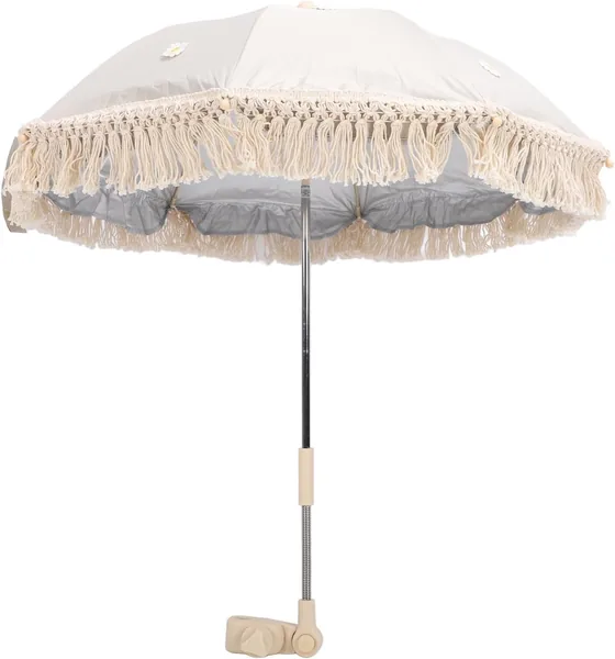 Parasol pour poussette bébé avec frange, universel et portable, idéal pour la photographie, la plage ou le jardin – Beige (20% de réduction)