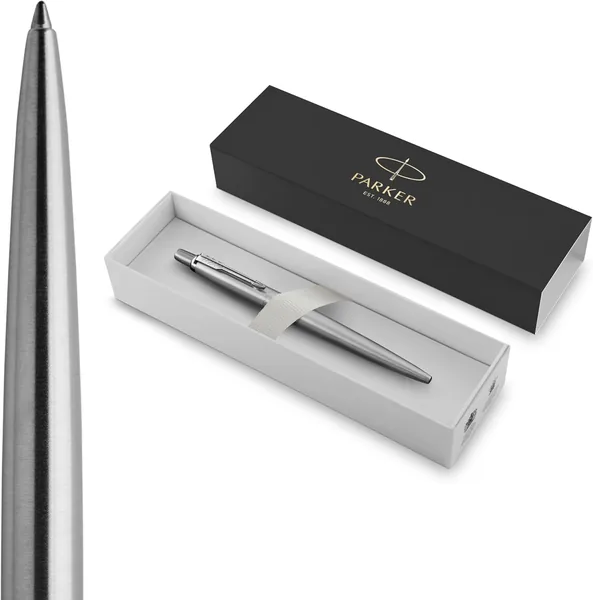 Parker Jotter – Stylo à bille en acier inoxydable avec détails chromés – Pointe moyenne – Encre bleue – Emballage cadeau (45% de réduction)