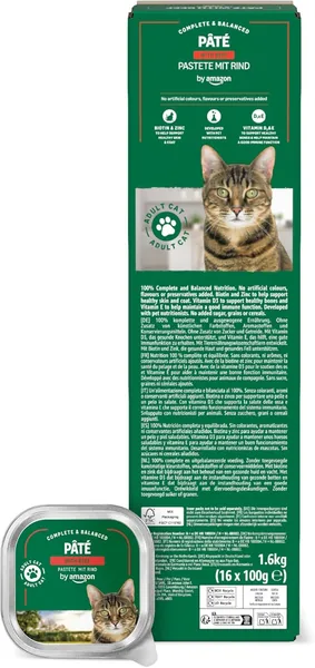 Pate’ di Manzo Umido per Gatti Wet Cat Food – Pack da 16 x 100g – Sconto 51% su Amazon