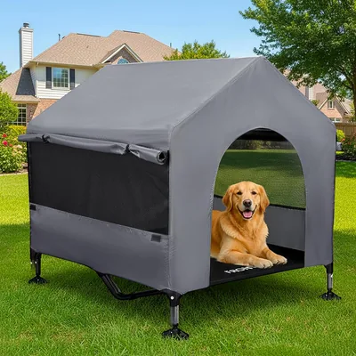 PAWMMO Caseta para Perros 107 cm (42″) para Exteriores e Interiores con Ventanas de Malla Transpirable, caseta 2 en 1 para Pequeños y Medianos