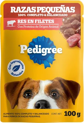 Pedigree – Sobres para Perro, Raza Pequeña, Sabor Res en Filetes, Ingredientes Naturales, Proteínas y Fibra, 24 Sobres, Descuento 31%