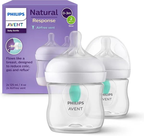 Philips Avent Natural Response Flask – 2 stk 125ml med Airfree Valv, BPA-fritt för neonater 0+ månader (82% Rabatt)