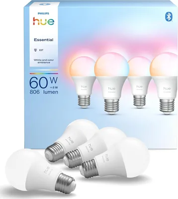 Philips Hue Essentiell Smart LED A60 Glühbirne, Weiß und Farbige LED-Birne, E27 Sockel, 8W, 2200K-6500K, 806 Lumen LED-Licht, Dimmbar – 17% Rabatt