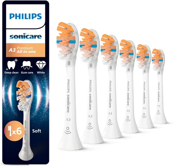 PHILIPS Sonicare A3 Premium All-in-One Tandborsthuvud, Vita, 6-pack – 45% Off