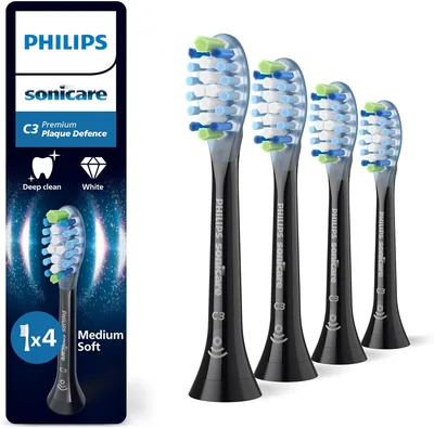 PHILIPS Sonicare C3 Premium Plaque Defence, äkta tandborsthållare, svart, 4-pack, HX9044/88 – 12% Off