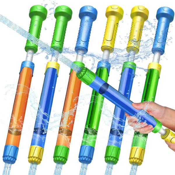 Pistola de Agua para Niños 6 en 1, Pistola de Agua de 32 cm con Alcance de 8-10M, Juego de Pistolas de Agua Coloridas para Niños