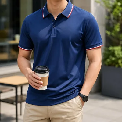 Polo Hombre Manga Corta Cuello Contraste Camisa Golf Transpirable Rápido Casual Negocios, Mejor Oferta