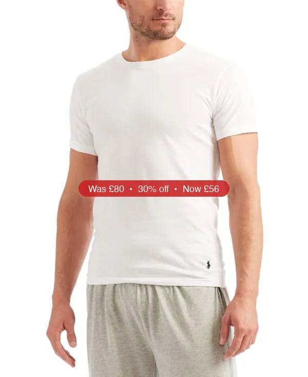 Polo Ralph Lauren Men’s 5-Pack Slim Fit Classic Cotton Crewneck Undershirts – 30% Off