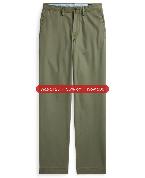 Polo Ralph Lauren Men’s Straight-Fit Washed Stretch Chino Pants – 36% Off