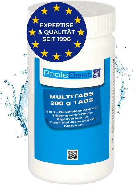 Poolsbest® 1 kg Chlorin Multitabs 5 in 1 – 200g Chlorintabletten für Pools – Schnellwirksam gegen Bakterien und Pilze – Best Deal