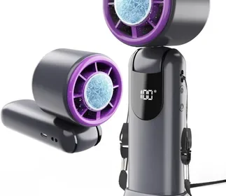 Portabler Turbo Handventilator mit Eiskühlung - USB-C Aufladbar, 180° Klappbar, 1-100 Geschwindigkeitsstufen, Mit Entfernbarem Ständer in Croatia