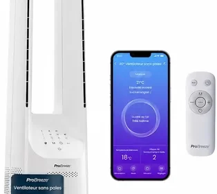 Pro Breeze Ventilateur intelligent sans rotor, moteur DC avec télécommande, affichage LED, 6 vitesses, 5 modes de fonctionnement, oscillant automatiquement 60° - Meilleure offre in Belgium
