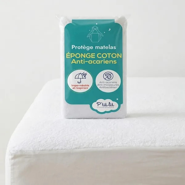 P’tit Lit – Protecteur de Matelas Bébé 60 x 120 cm – Imperméable – Anti-Acariens – 100% Coton Terry – 23% Off
