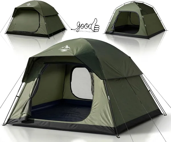 Purebox Zelt 3-4 Personen Campingzelt – Zelt mit 2 Türen & Regenschutz, Portabel, Wasserdicht & Winddicht Familienzelt mit Mesh