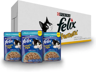 Purina Felix Fantastic Mix Adulto Todos los Tamaños Sabor Pollo y Cangrejo (24pack de 85g) – 20% Descuento
