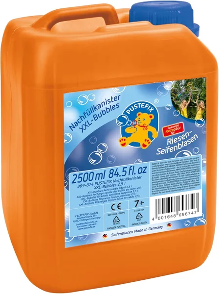 Pustefix XXL Bubbles Refill Kanister, 2,5 L Blubberwasser, Blasen, Made in Germany, Riesenblasen für Hochzeit, Kinder