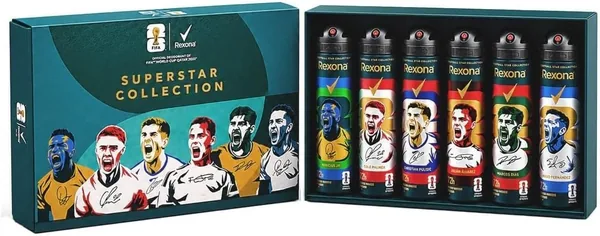 Rexona FIFA World Cup 2026™ Superstar Collection Geschenkset, Antitranspirant-Deodorant-Spray für Männer, 72h Schutz