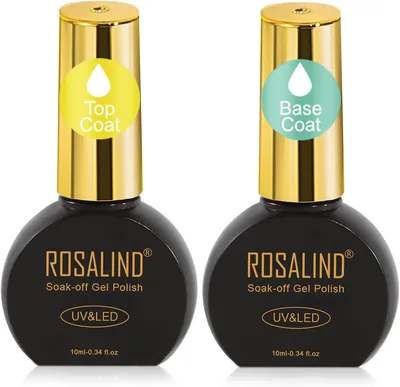ROSALIND Base y top coat de uñas semipermanente, 10 ml, 2 piezas, base y top coat, eliminación en soak UV LED