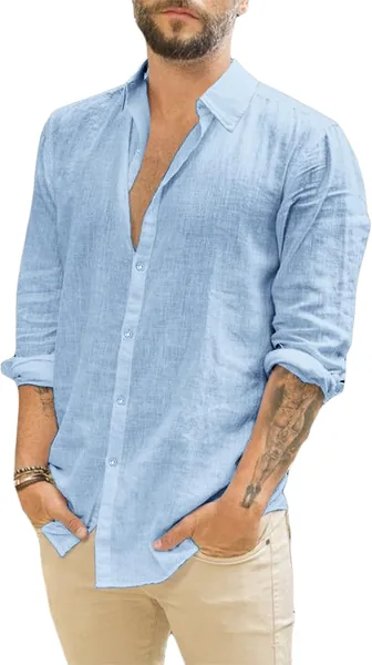 Runcati Homme Chemise à Manches Longues Col Turned-Down en Linen – Meilleur Prix