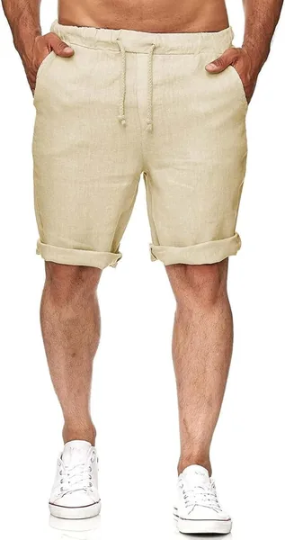 Runcati Hommes Linen Bermuda Shorts Légers avec Élastique et Poches