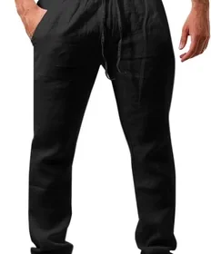 Runcati, Pantaloni di Lino Uomo Modello Basic Leggeri con Vita Elastica Cordino per Vacanze in Spiaggia Quotidiane in Italy