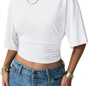 Sampeel Crop Summer Tops Batwing Ruched Waist Tees - Best Deal in United States