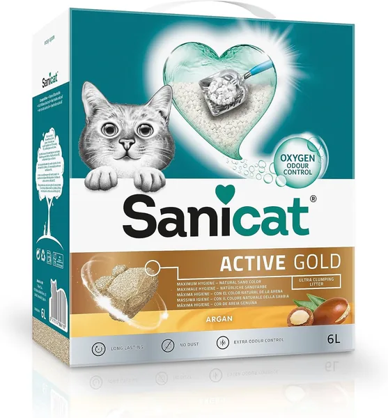Sanicat – Arena para Gatos con Aroma de Argán | Absorbe la Humedad y Limpieza Fácil | 6 L, 19% Descuento