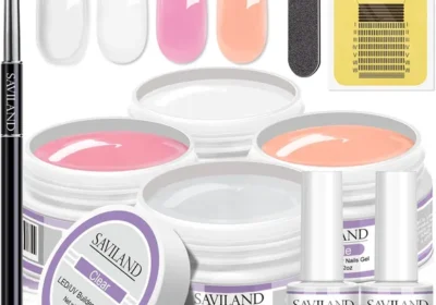 SAVILAND Byggare Gel Nagelset: 4 Färger Klar Wit Nude Rosa Nagelutveckling Gel med Pensla 100 Stk. Nagelformset, Styrt in Sweden