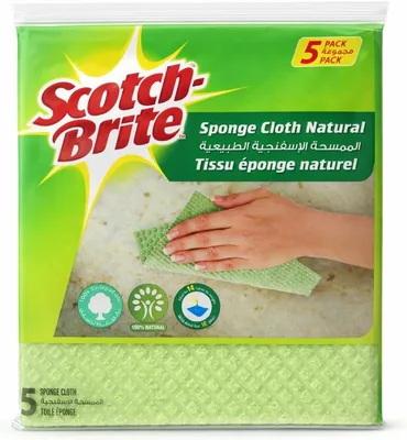 Scotch-Brite Multi-Purpose Sponge Cloth – Natural Green, 5pk | Quick Liquid Absorbency | Cloth Texture