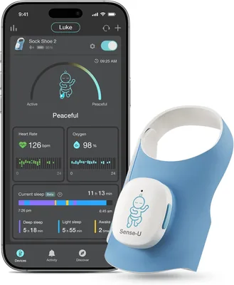 Sense-U Smart Sock Shoe 2 Baby Monitor – Herzfrequenz & Schlafüberwachung mit permeablen PPG Fußsensor, 1-12 Monate – Best Deal