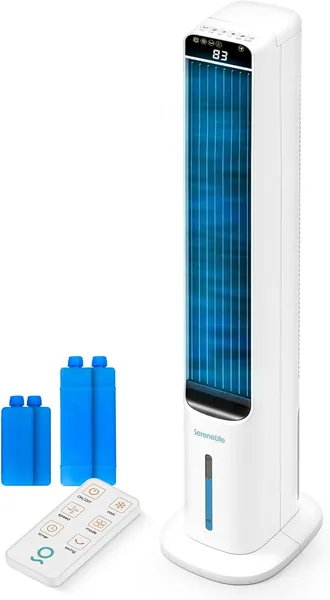 SereneLife Luftkühlgerät mit Wasserkühlung, 4-in-1 Verdampferkühler, Luftbefeuchter, Ventilator, Luftreiniger – leise mit Fernbedienung